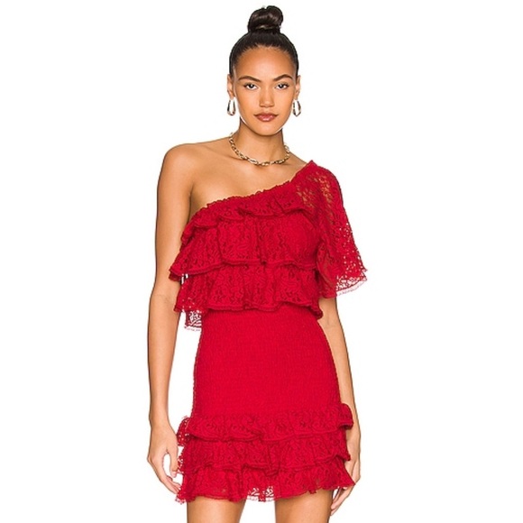 NWT Tularosa Red Asymmetrical Ruffled Bodycon Dress Medium - Picture 1 of 7